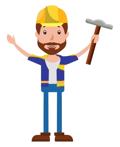 Lavoratore edile di cartoni animati in possesso di un vettore illustrazione martello — Vettoriale Stock