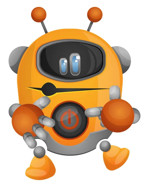 Gele robot toont zijn power button illustratie vector op whi — Stockvector