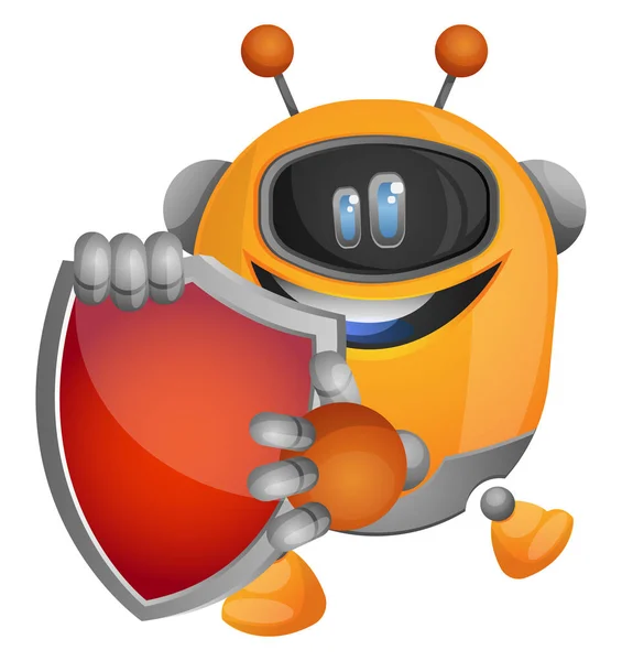 Cartoon robot Holding een rode Shield illustratie vector op wit — Stockvector
