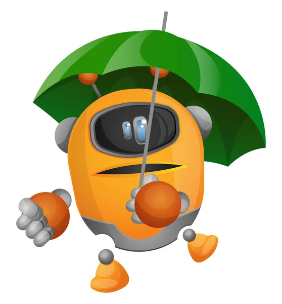 Gele cartoon robot met een paraplu illustratie vector op — Stockvector