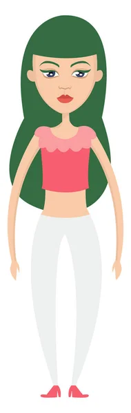 Dívka se zelenými vlasy ilustrace vektor na bílém pozadí — Stockový vektor
