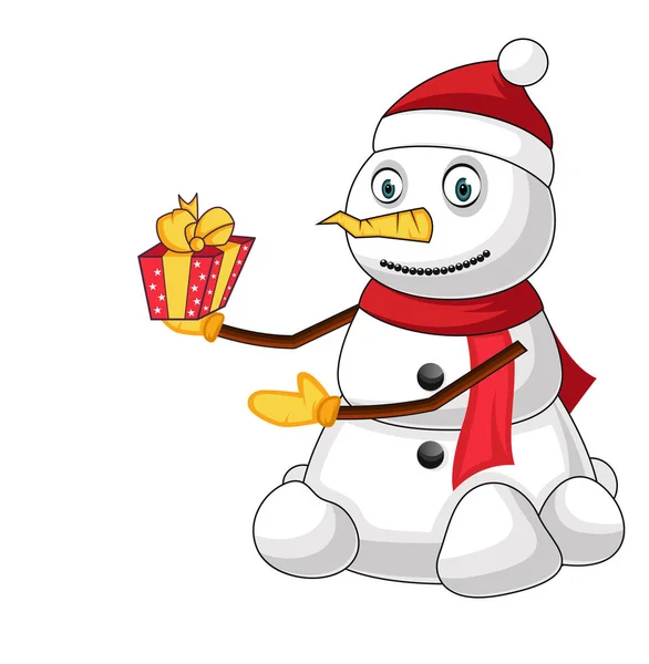 Sneeuwpop met huidige illustratie vector op witte achtergrond — Stockvector
