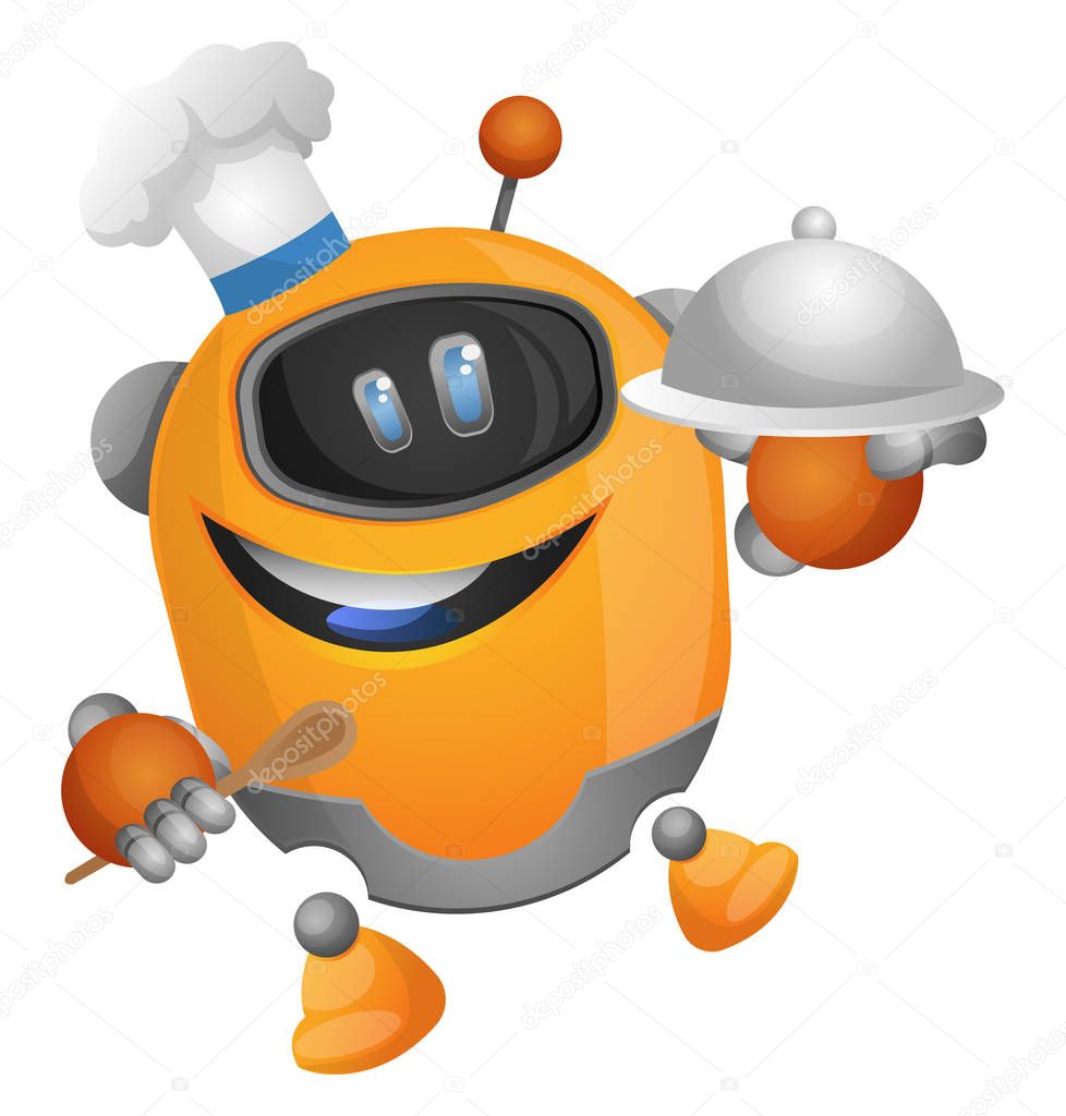 Robotic chef illustration vector on white background