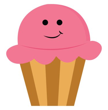 Çilek cupcake, vektör veya renk illüstrasyon