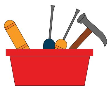 Aletleri, vektör veya renk illustrati ile kırmızı plastik havza