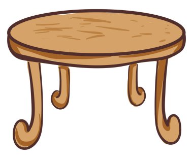 Drawing of the round wooden dining table, vector or color illust clipart
