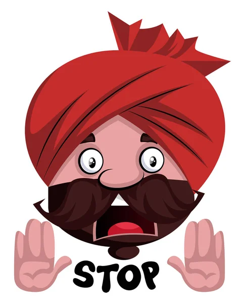 Man with turban is showing stop with hands, illustration, vector — Stock Vector