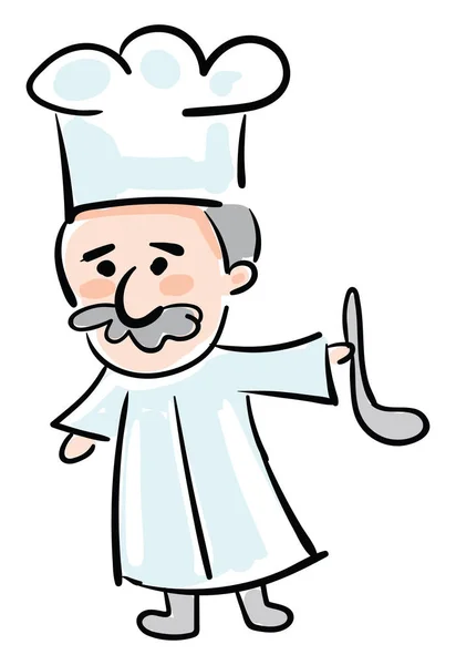 Homme cuisinier dessin à la main, illustration, vecteur sur fond blanc — Image vectorielle