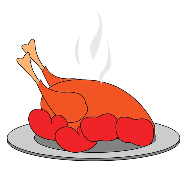 Goreng ayam di piring tangan digambar desain, ilustrasi, vect - Stok Vektor