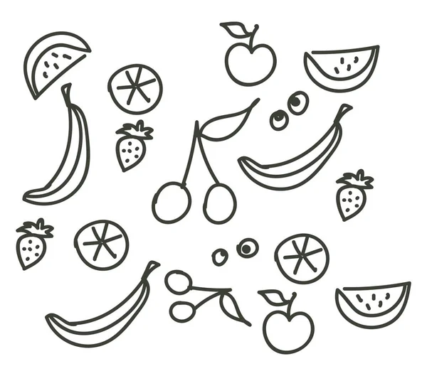 Ligne de trait de fruit dessin à la main, illustration, vecteur sur whi — Image vectorielle