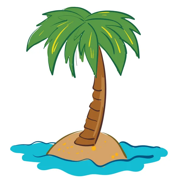Groene palmboom op het eiland, illustratie, vector op witte BAC — Stockvector