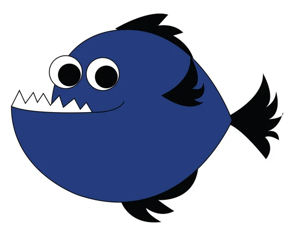 Голубая рыба с зубами, вектором или цветной иллюстрацией — стоковый вектор