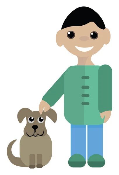 Boy with his pet , vector or color illustration — Stock Vector