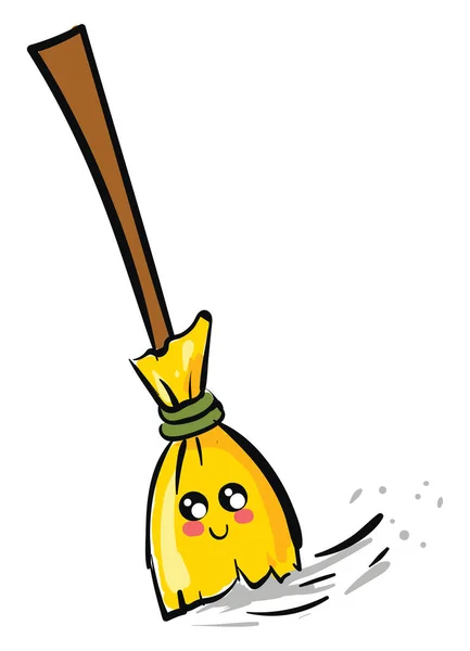 Happy Yellow Broom, vektor eller färg illustration — Stock vektor