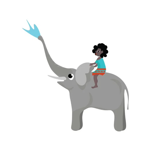 Bir fil üzerinde Kız , vektör veya renk illüstrasyon — Stok Vektör