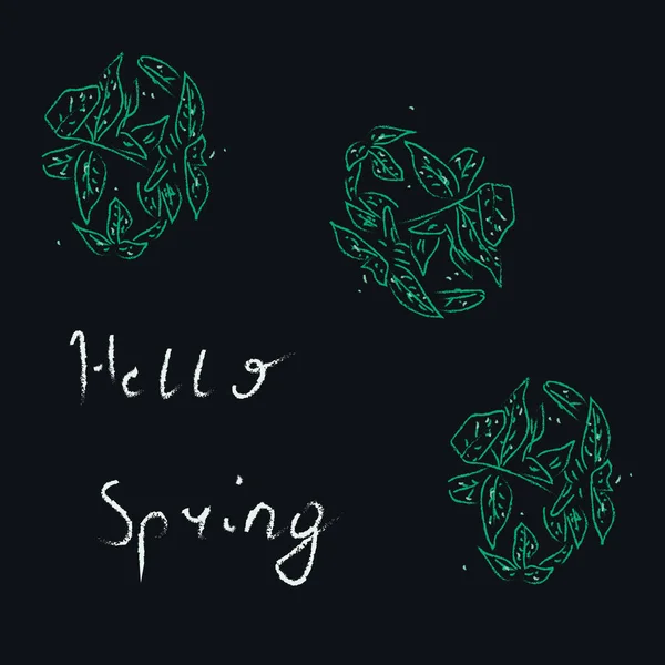 A hello spring with green leaves, vector or color illustration — Stock Vector