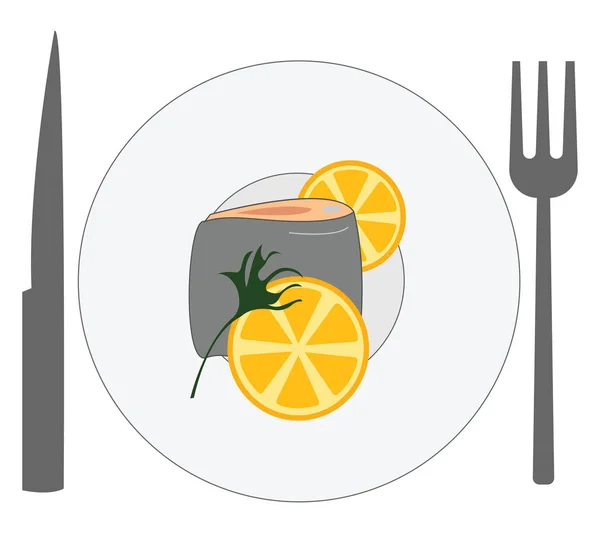 鱼与柠檬，矢量或颜色插图 — 图库矢量图片