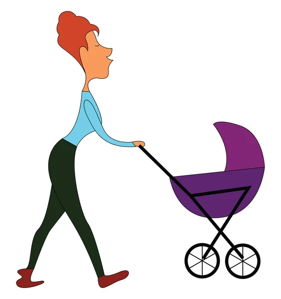 Clipart di una bella mamma spingendo il passeggino portando il suo b — Vettoriale Stock