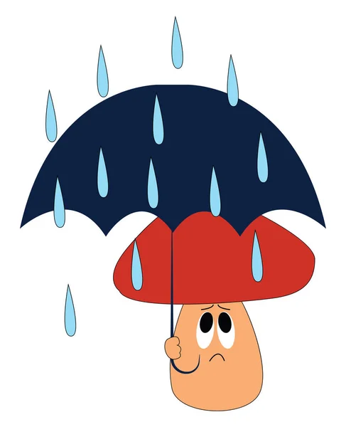 Emoji do cogumelo preocupado que mantém um guarda-chuva em um dia chuvoso — Vetor de Stock