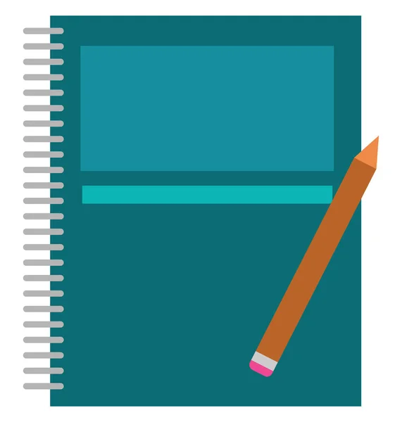 Clipart de um caderno azul de mola ligada a arame e um isolado de lápis —  Vetores de Stock