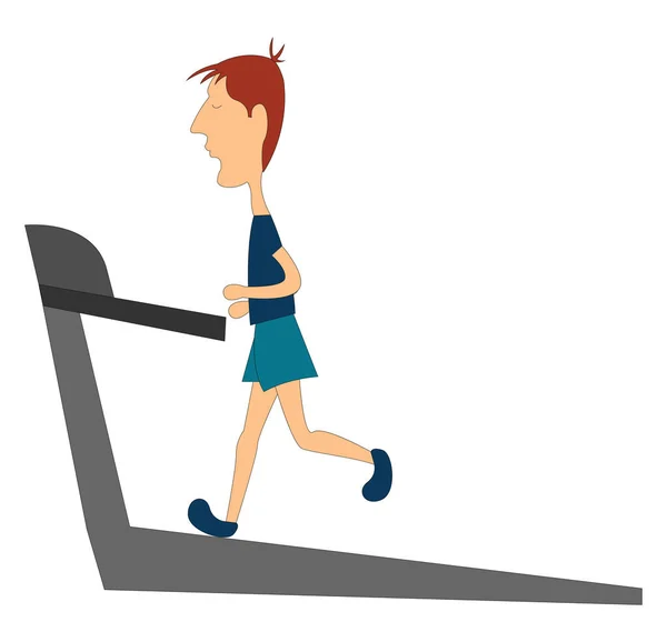 Clipart of a skinny boy running in a treadmill, vector or color — Stock Vector