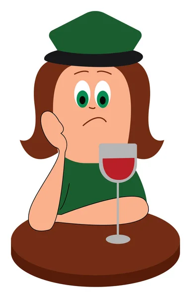 Emoji de una chica triste sentada frente a la mesa mostrando rojo — Vector de stock