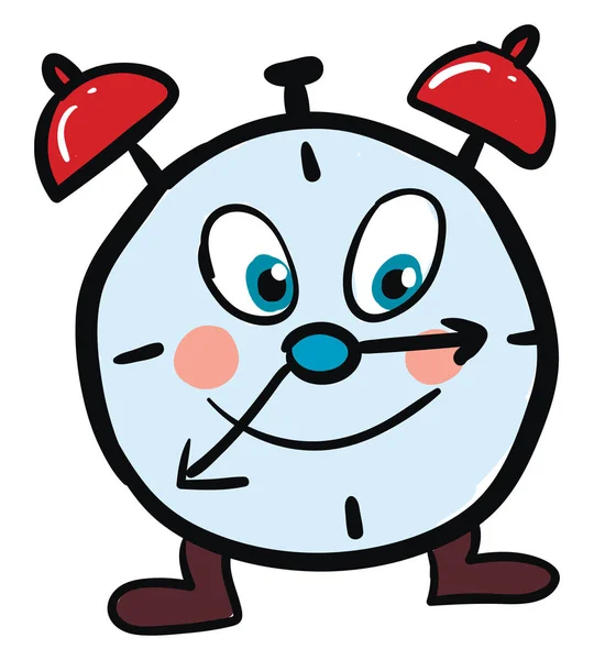 Reloj feliz con campanas de anillo rojo, ilustración, vector en blanco b — Vector de stock