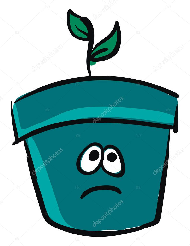 Emoji Of A Small Plant With Two Oval Shaped Green Plants Grown In A Blue Pot Has A Cute Face With Two Eyes Rolled Up Expresses Sadness Vector Color Drawing Or Illustration