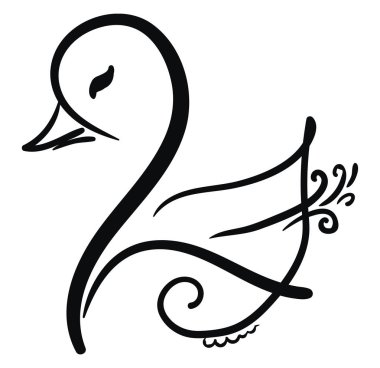 Siyah kabarık süslenmiş kuğu silueti, süs, vektör 