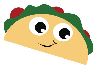 Gülümseyen taco/Gıda, vektör veya renk illüstrasyonunun emojisi