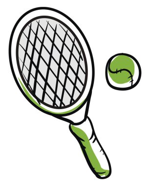 Tenis topu ve raket, vektör veya renk illüstratör çizimi