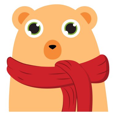 Kırmızı eşarp, vektör veya renk illüstrasyonlu sarı bir ayı. 