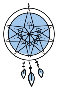 Mavi rüya yakalayıcı, vektör veya renk illüstrasyon. 