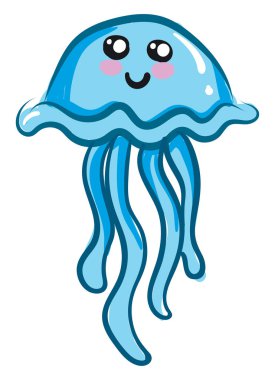 Mavi Denizanası illüstrasyon, vektör veya renk illüstrasyon. 