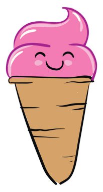 Mutlu pembe dondurma, vektör veya renk illüstrasyon. 