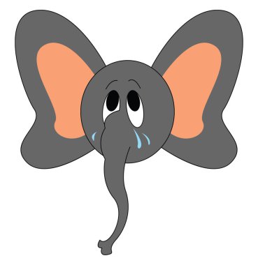 Üzgün fil, vektör veya renk illüstrasyon. 