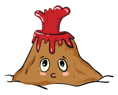 Korkmuş volkan, vektör veya renk illüstrasyon. 