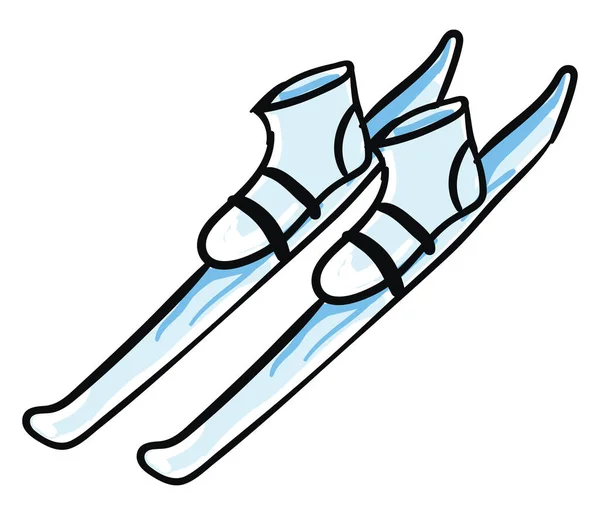 Dessin animé d'une paire de chaussures attachées aux skis sur fond blanc — Image vectorielle