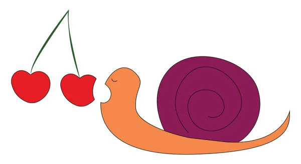 Мультяшна мила картина равлика, що їсть висячі фрукти — стоковий вектор
