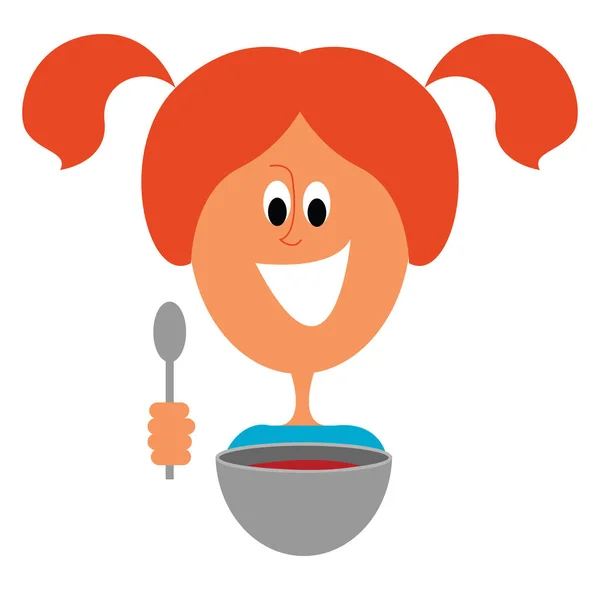 Emoji du bol souriant avec soupe, vecteur ou illustration couleur — Image vectorielle