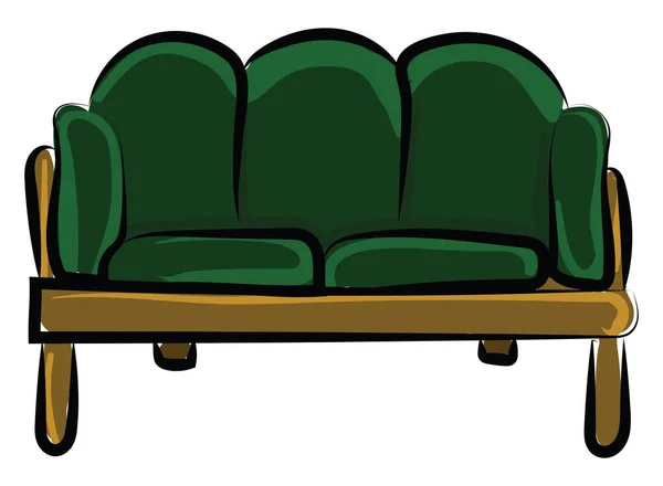 Drawing of a green-colored sofa, vector or color illustration — Stock Vector