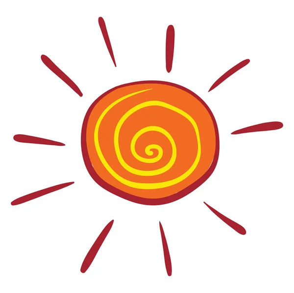 Skizzenzeichnung der orangen Sonne, Vektor- oder Farbabbildung — Stockvektor