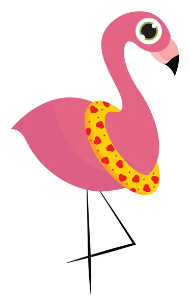 黄色のライフブイで夏のフラミンゴ鳥の漫画の絵 — ストックベクタ