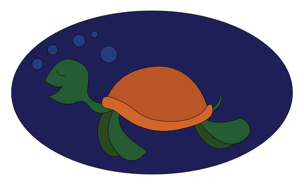 Retrato de uma tartaruga bonita fazendo bolhas enquanto nadava sobre blu — Vetor de Stock