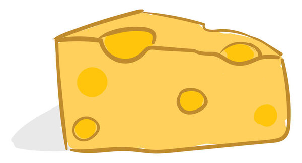 Рисунок желтого сыра, вектора или цветной иллюстрации
