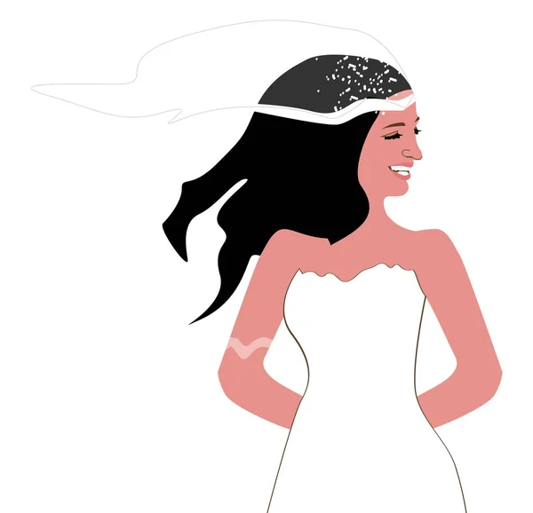 新娘可爱与她的礼服，矢量或颜色插图. — 图库矢量图片