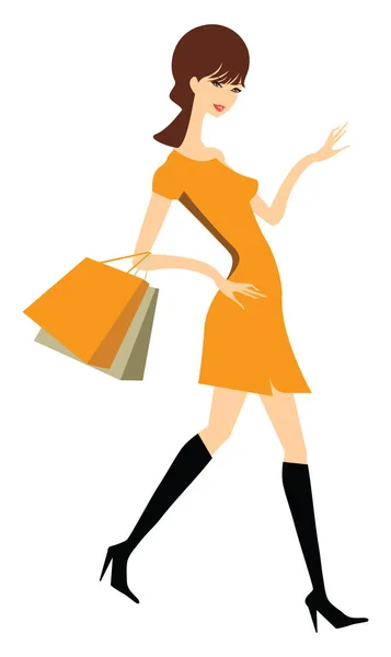 Girl fashion yellow, vector or color illustration. — Stock Vector