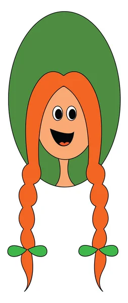 Girl with pigtail, vector or color illustration. — Stock Vector