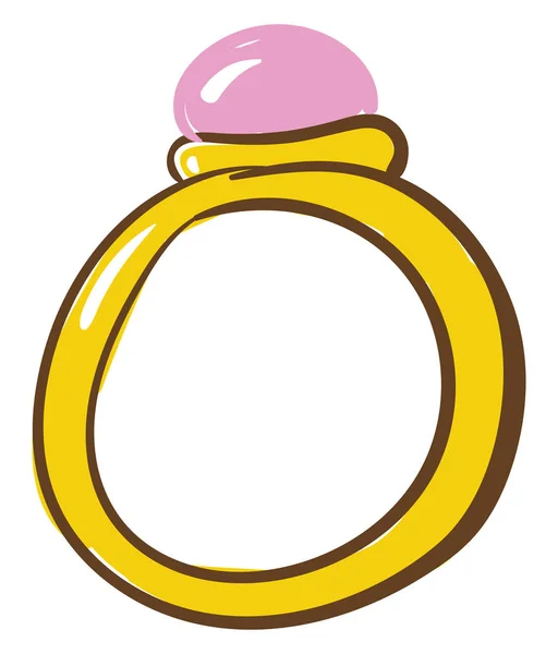 Anillo de oro con piedra rosa, vector o ilustración en color . — Vector de stock