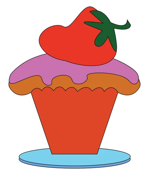 Pequeno bolo de morango, vetor ou ilustração de cor . —  Vetores de Stock
